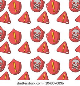 exclamation attention and skull bones background
