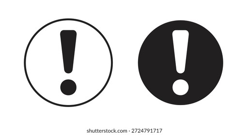 Exclamation button icon in line design and solid black and white colors for designs