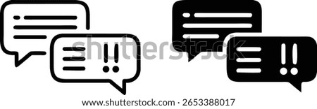 Exclamation Chat Message Icon Vector in Outline and Solid Style Representing Alert and Communication
