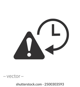 exclamation with clock icon, expiration attention, expiry time or date, deadline notification, flat vector illustration