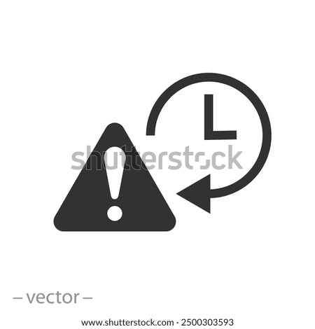 exclamation with clock icon, expiration attention, expiry time or date, deadline notification, flat vector illustration