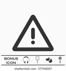 Exclamation danger icon flat. Black pictogram on white background. Vector illustration symbol and bonus button
