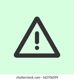 Exclamation danger icon flat. Grey vector symbol on green background