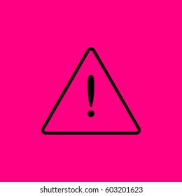 Exclamation danger sign. Black icon on pink background