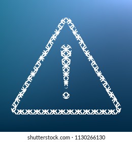 Exclamation danger sign. Flat style. Vector. White textured icon at lapis lazuli gradient background.