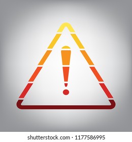 Exclamation danger sign. Flat style. Vector. Horizontally sliced icon with colors from sunny gradient in gray background.