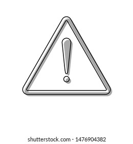 Exclamation danger sign. Flat style. Black line icon with gray shifted flat filled icon on white background. Illustration.