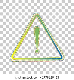 Signo de peligro de exclamación. Estilo plano. Icono de degradado de azul a verde con cuatro contornos de ancho sobre fondo transparente elegante. Ilustración.