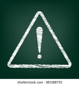 Exclamation danger sign. Flat style with chalk effect