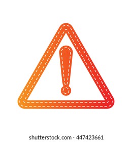 Exclamation danger sign. Flat style. Orange applique isolated.