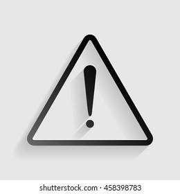 Exclamation danger sign. Flat style. Black paper with shadow on gray background.