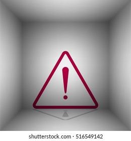 Exclamation danger sign. Flat style. Bordo icon with shadow in the room.
