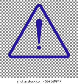Exclamation danger sign. Flat style. Blue icon on transparent background.