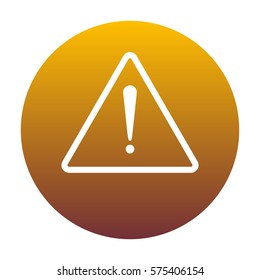 Exclamation danger sign. Flat style. White icon in circle with golden gradient as background. Isolated.