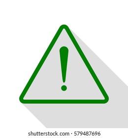 Exclamation danger sign. Flat style. Green icon with flat style shadow path.