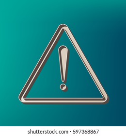 Exclamation danger sign. Flat style. Vector. Icon printed at 3d on sea color background.