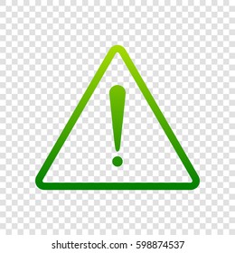 Exclamation danger sign. Flat style. Vector. Green gradient icon on transparent background.