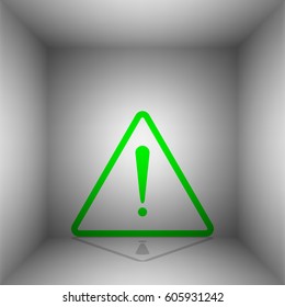 Exclamation danger sign. Flat style. Vector. Green icon with shadow in the room.