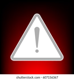 Exclamation danger sign. Flat style. Postage stam or old photo style on red-black gradient background.