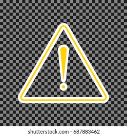 Exclamation danger sign. Flat style. Vector. Yellow icon with white contour on dark transparent background.