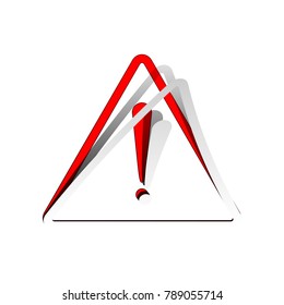 Exclamation danger sign. Flat style. Vector. Detachable paper icon with red body stock. Isolated.