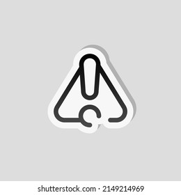 Exclamation Danger Sign, Hazard Warning, Simple Alert Icon. Linear Sticker, White Border And Simple Shadow On Gray Background