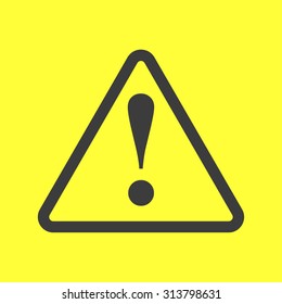 Exclamation danger sign on yellow background grey color