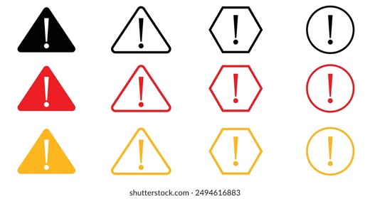 Exclamation danger sign set simple icon collection set on white background color