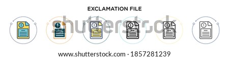 Exclamation file icon in filled, thin line, outline and stroke style. Vector illustration of two colored and black exclamation file vector icons designs can be used for mobile, ui, web