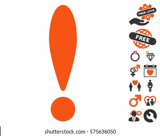 Exclamation icon with bonus love graphic icons. Vector illustration style is flat iconic elements for web design, app user interfaces.