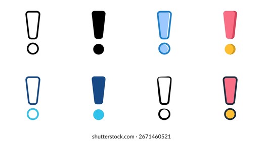 Ícone de exclamação define coleção de vários estilos 
