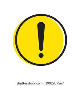 Exclamation icon in yellow circle. Caution symbol. Warning hazard sign. Vector isolated on white