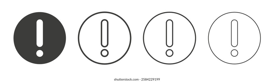 Exclamation interface icons set. Liner outlined and flat black color