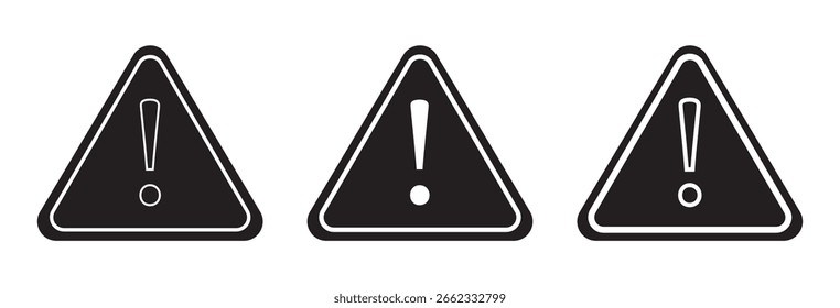 Conjunto de iconos de interfaz de exclamación. Liner delineado y plano de color negro.
