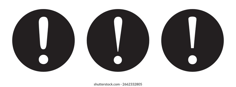 Exclamation interface icons set. Liner outlined and flat black color.