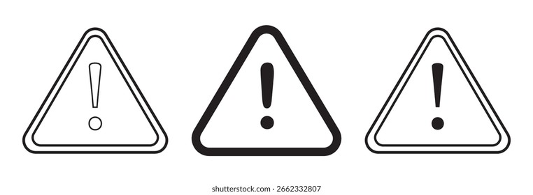 Symbole der Ausrufeschnittstelle stehen zur Verfügung. Liner umrissen und flache schwarze Farbe.