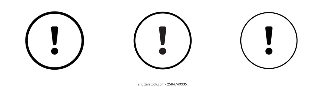 Exclamation interface icons in three different stroke lines