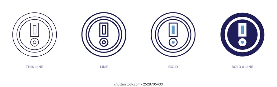 Icono de signo de exclamación en 4 estilos diferentes. Línea delgada, línea, negrita y línea negrita. Estilo duotono. Trazo editable.