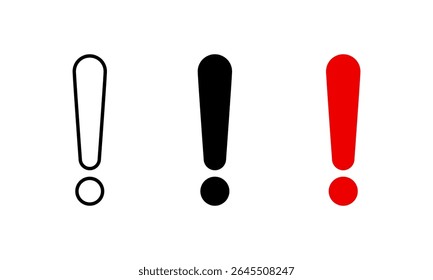 Exclamation mark, alert icon set. Warning and attention sign. Error message symbol