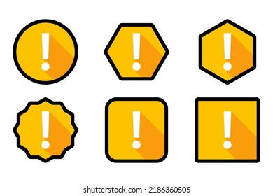 Exclamation mark, Attention sign, Caution icon, Hazard warning symbol, vector mark symbols Yellow style. Black stroke and shadow design. Exclamation mark Icon Set.