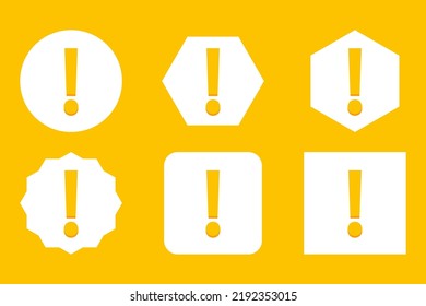 Marca de exclamación, Signo de atención, icono de precaución, símbolo de advertencia de peligro, símbolos de marca vectorial Estilo amarillo. Juego de iconos de la marca de exclamación.