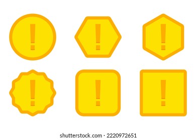 Marca de exclamación, Signo de atención, icono de precaución, símbolo de advertencia de peligro, símbolos de marca vectorial Estilo amarillo. Juego de iconos de la marca de exclamación.