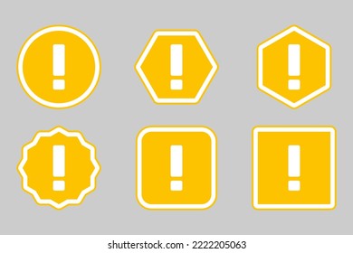 Marca de exclamación, Signo de atención, icono de precaución, símbolo de advertencia de peligro, símbolos de marca vectorial Estilo amarillo. Juego de iconos de la marca de exclamación.