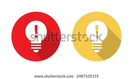 Exclamation mark bulb icon with long shadow. Warning sign symbol
