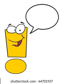 Exclamation Mark Cartoon Character With Speech Bubble