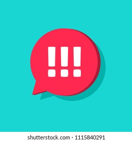 Exclamation mark in chat bubble speech vector icon, flat cartoon concept of attention or warning sign, hazard or caution alert message, danger information or risk info 3d icon