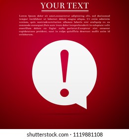 Exclamation mark in circle icon isolated on red background. Hazard warning symbol. Flat design. Vector Illustration