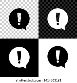 Exclamation mark in circle icon isolated on black, white and transparent background. Hazard warning symbol. Vector Illustration