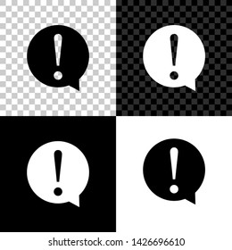 Exclamation mark in circle icon isolated on black, white and transparent background. Hazard warning symbol. FAQ sign. Copy files, chat speech bubble and chart web icons. Vector Illustration