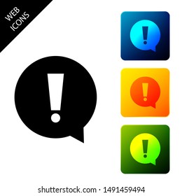 Exclamation mark in circle icon isolated on white background. Hazard warning symbol. Set icons colorful square buttons. Vector Illustration